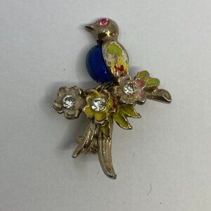 Vtg 1940 CORO ? enamel gold tone bird small brooch